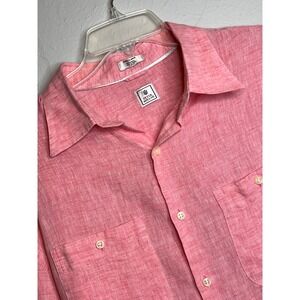 NWOT Peter Millar Mens XL Pink Linen Long Sleeve Button Down Shirt Pockets Flaws